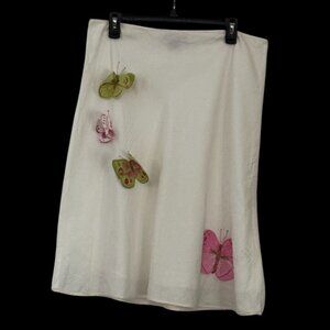 Karen Kane Women Linen Skirt/Applique Pink and Green Butterflies  Women Size 12